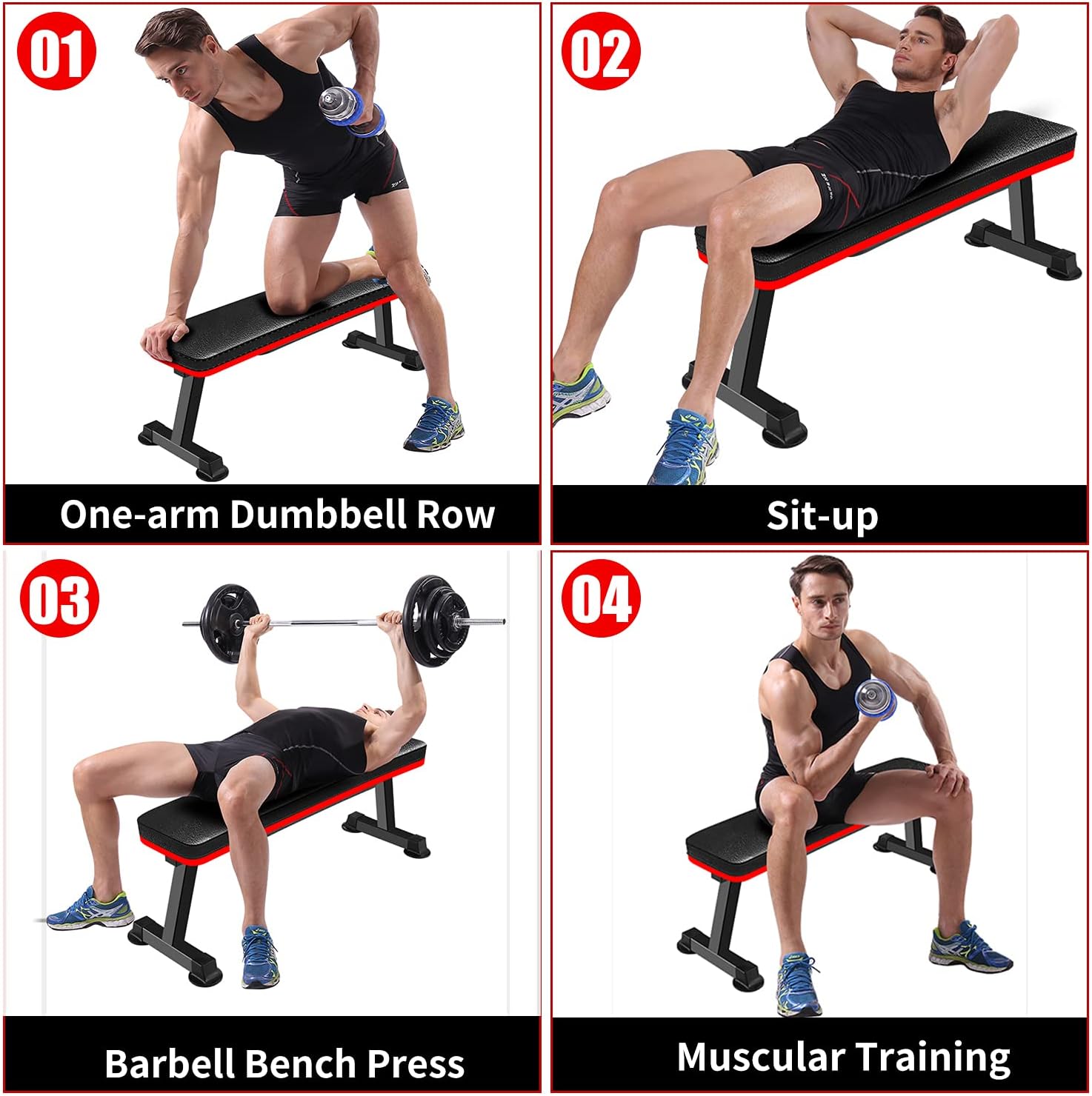 KiNGKANG Workout Bench Flat Bench, Load 650 lbs Adjuable Weight Bench for Bench Press Folding Exercise Bench for rength Training, Black : Sports & Outdoors