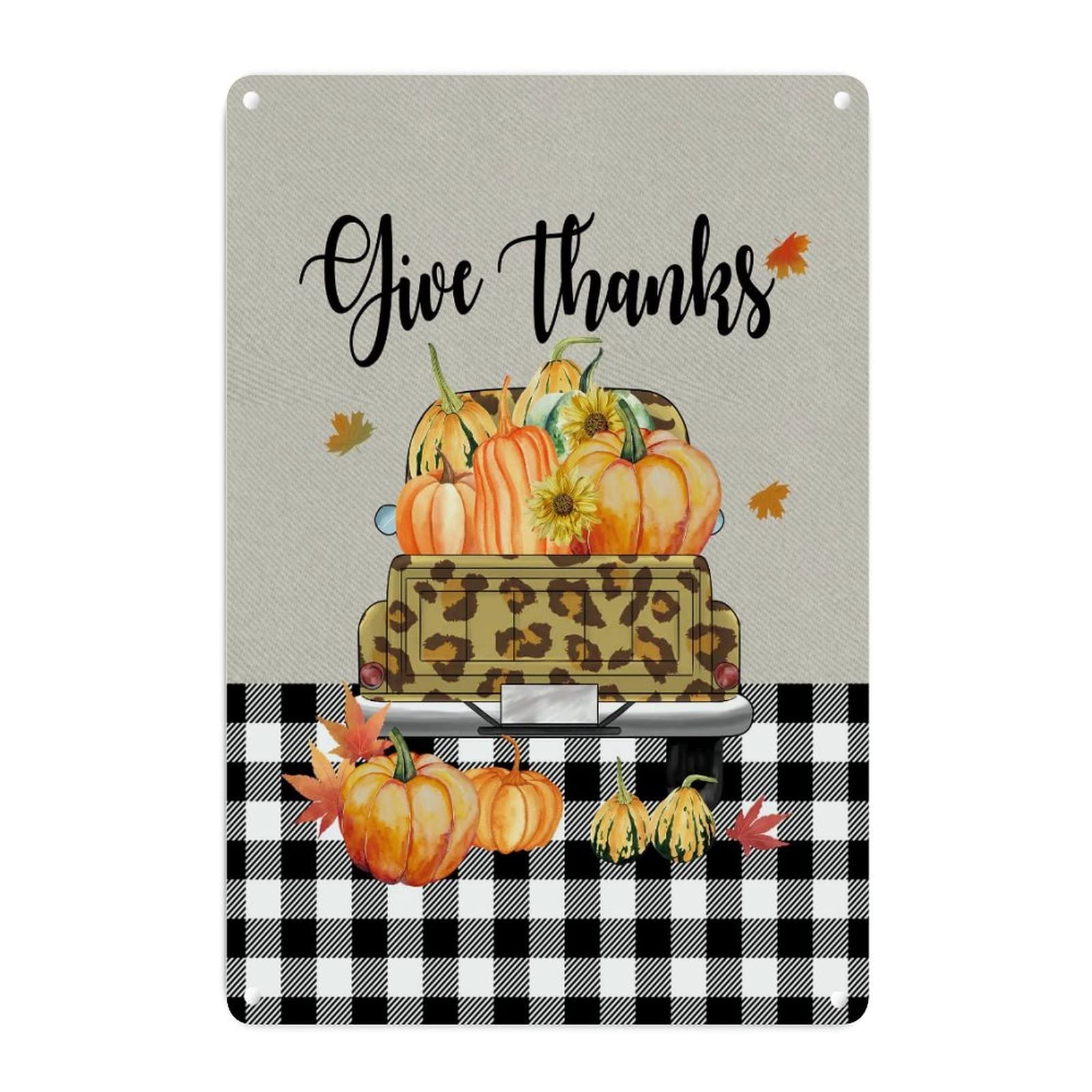 Panneau en métal Thanksgiving vintage - Camion rustique 45x30 cm pour cuisine