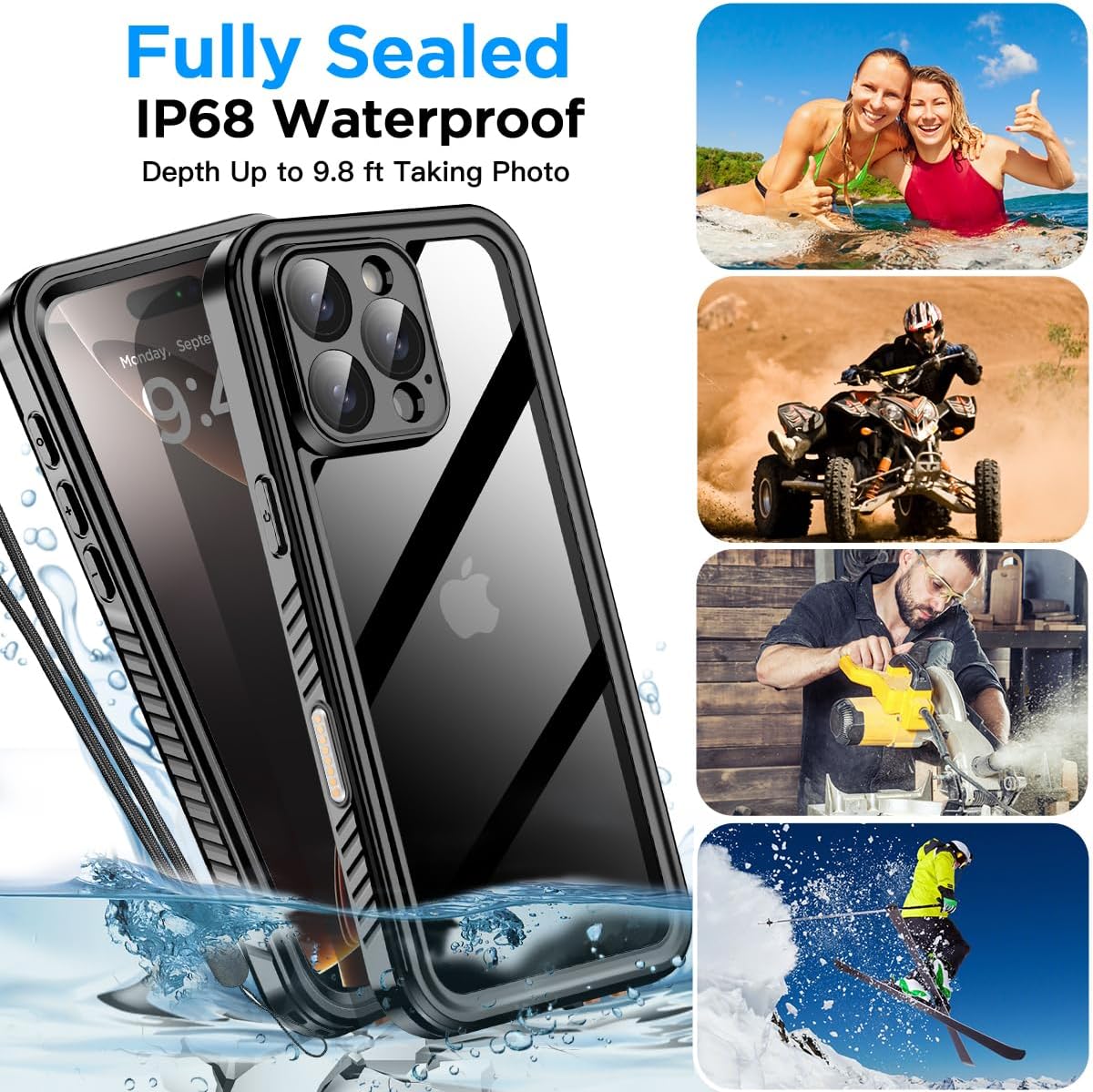 AICase Compatible with iPhone 16 Pro Max Case Waterproof, Clear Water Proof Built-in Screen Protector Shockproof Dustproof Snowproof Full Body Rugged Underwater Phone Case - Image 8