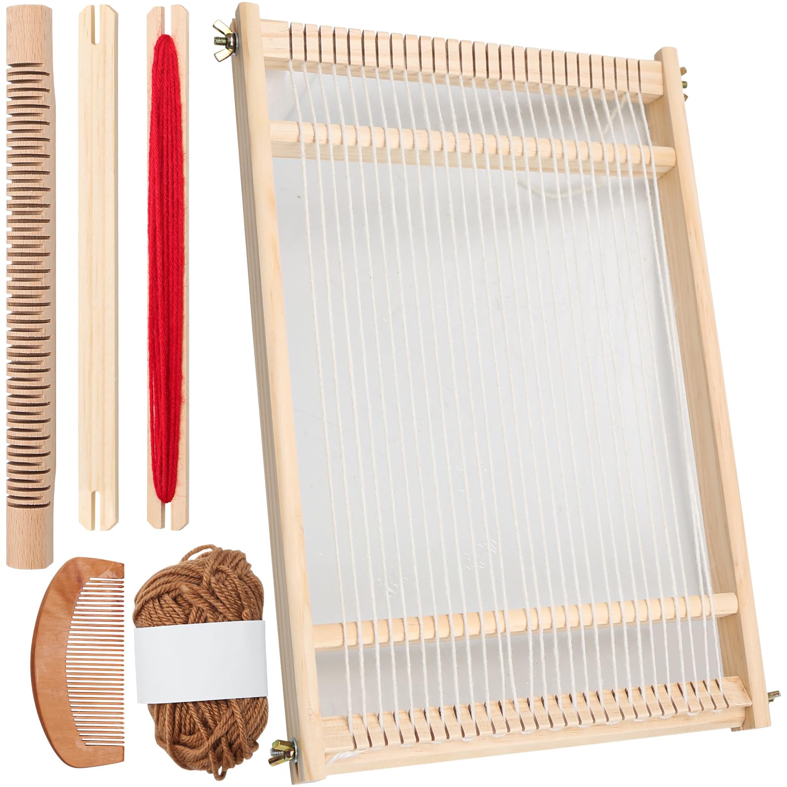 FEIGO Telaio per Tessitura in Legno,Telaio per Lana Grande a Mano,39 x 26 cm Set da maglia per bambini,Pettine di legno, Navetta, per Principianti (Kit per maglieria per bambini)