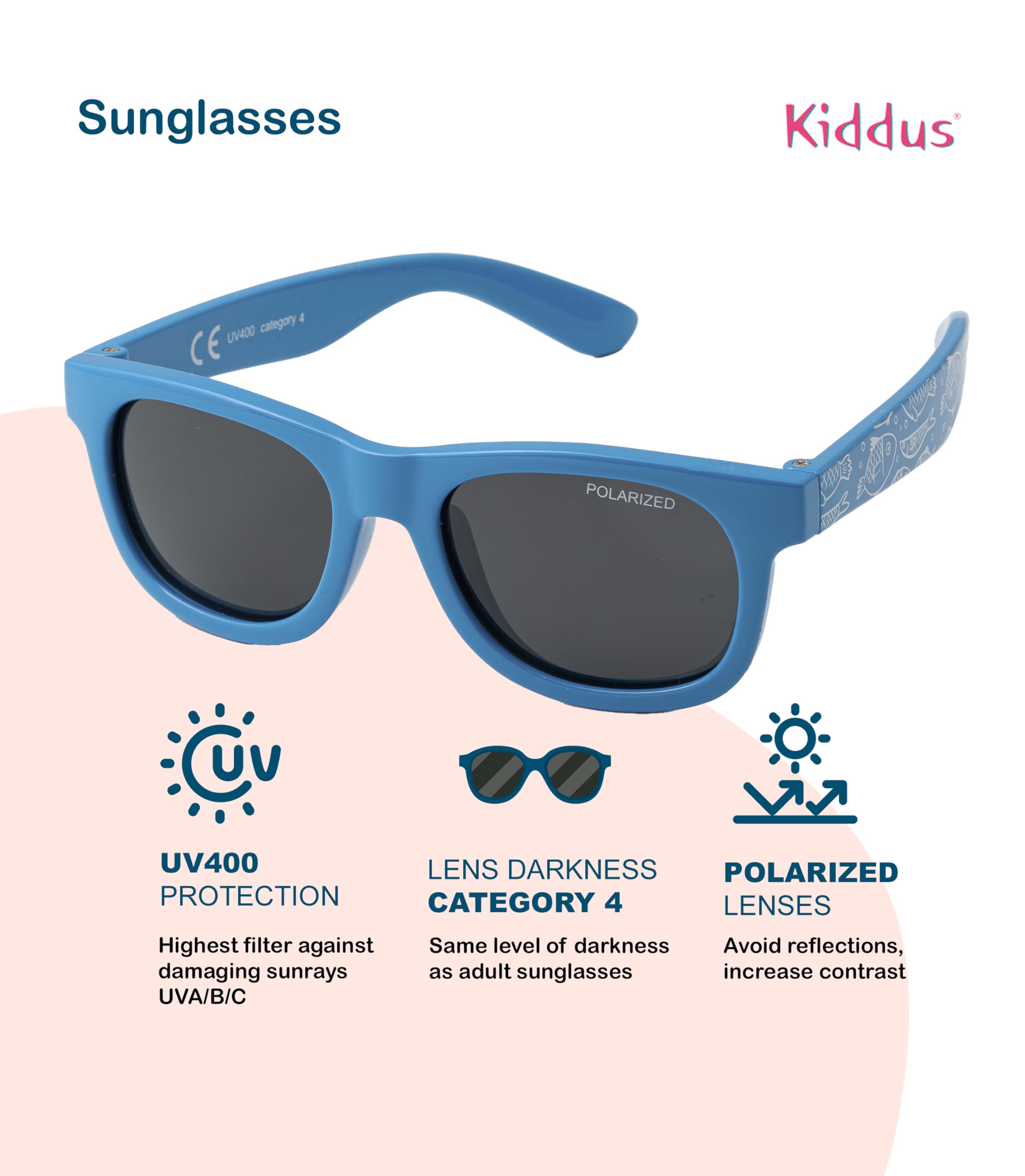 Kiddus Polarisées Lunettes de Soleil Bébé Fille & Bébé Garçon, Enfants 8-24 Mois, 100% Protection UV, Monture Flexible