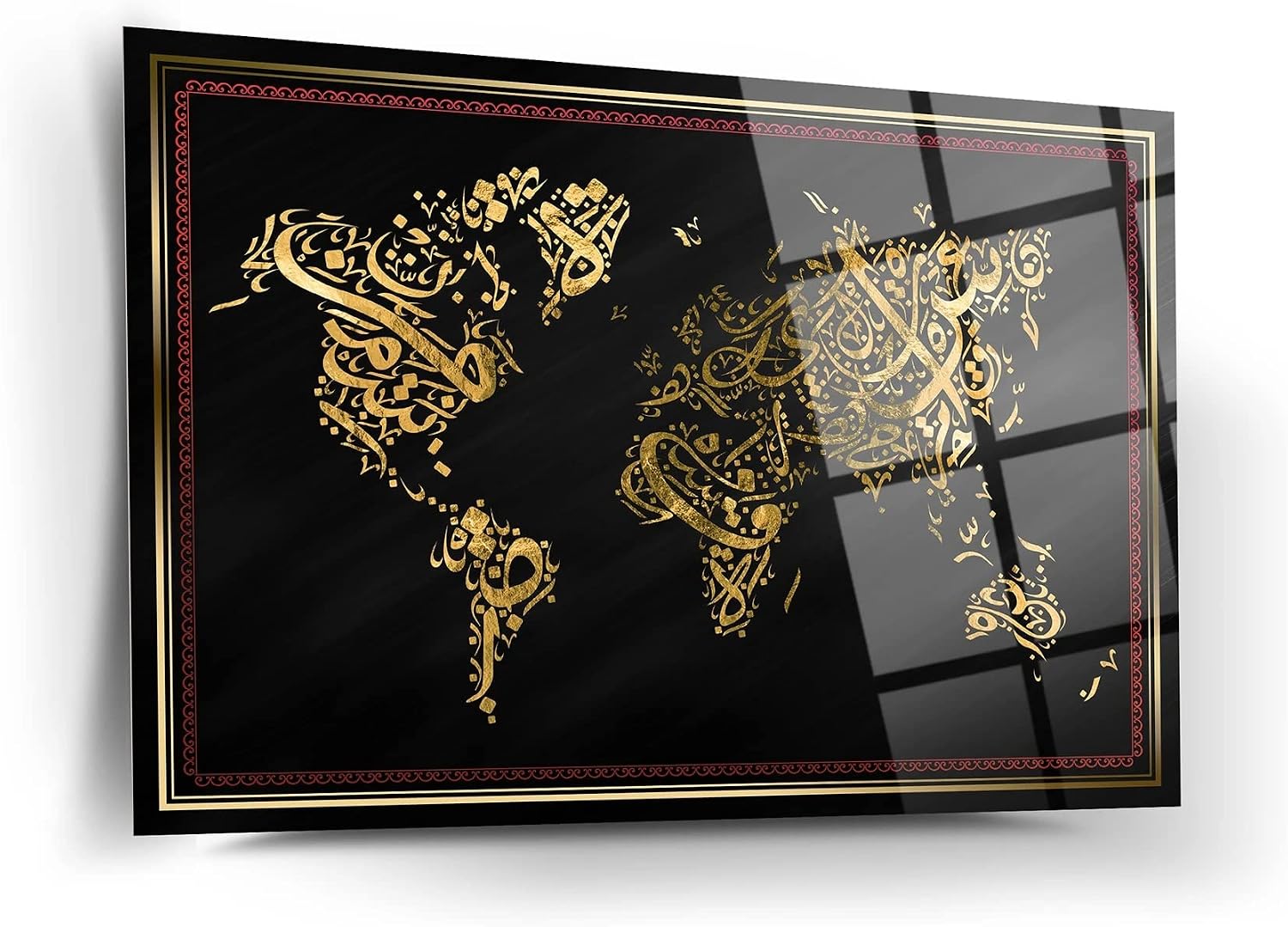 DEKADRON islamic World Map Wall Decor, Glass Wall Art, Islamic Home Decor, Home Office Living Room Decoration, Islamic Wall Art, Housewarming Gift, islamic Wall Decor (11.8”W x 17.7”H- 30x45cm)