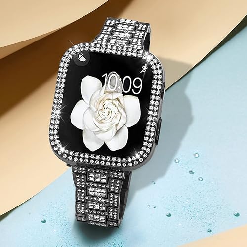 Miniatura 2 de Mosonio - Compatible con Apple Watch Band de 38mm, 40mm, 41mm, 42mm, 44mm, 45mm, 46mm, 49mm, con 2 fundas para mujer, correa de metal de repuesto