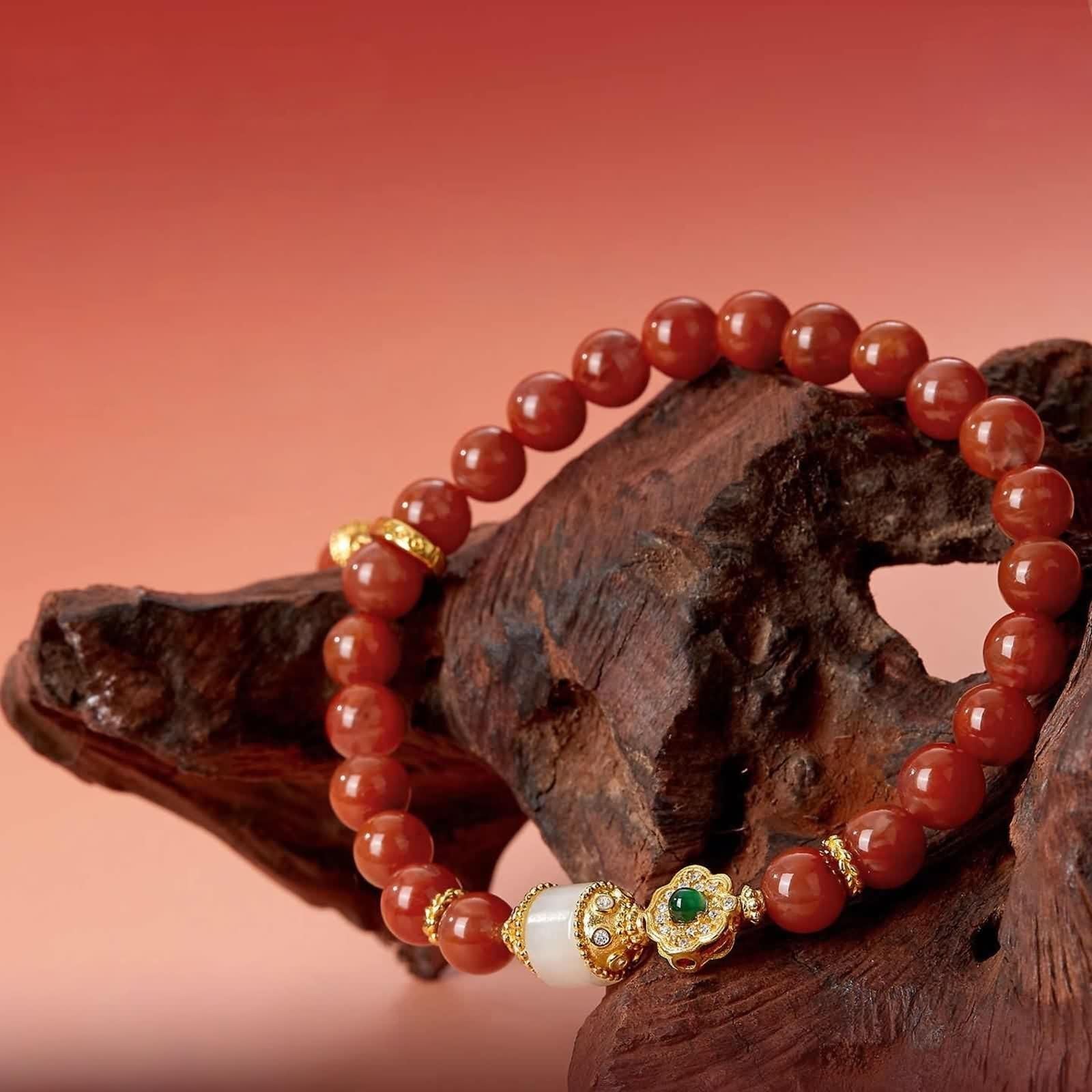 Armband Gold, Armbänder Damen Rot Achat Kettenarmband 9K/14K/18K Gelbgold Geburtstagsgeschenk