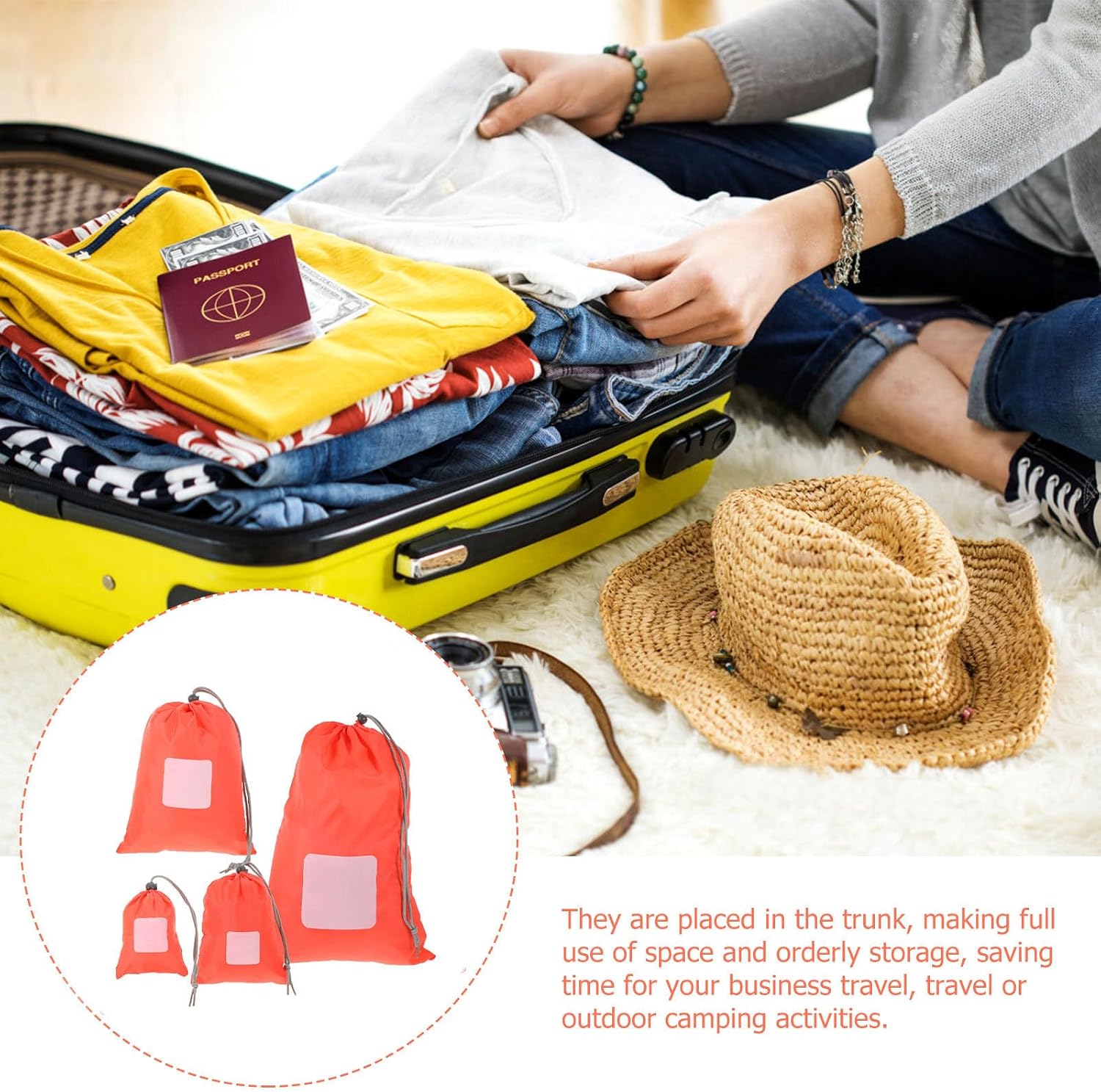 4pcs Waterproof Drawstring Storage Bags, Nylon Travel Pouches image 3