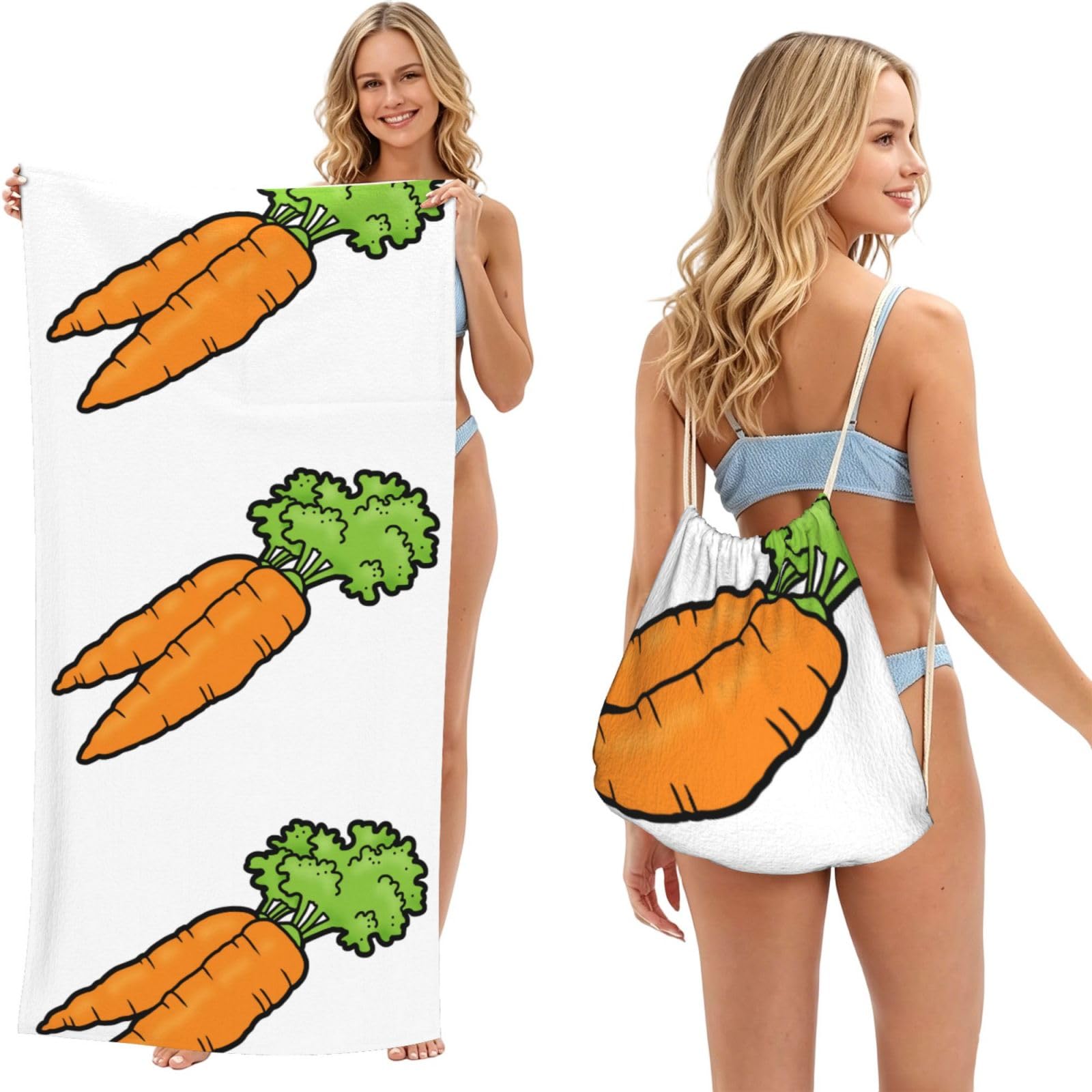 Poadnly As Picture Carrot, 2 In 1 Packable Towel Bag, Beach Towels With Drawstring Backpack For Travel Holiday Camping