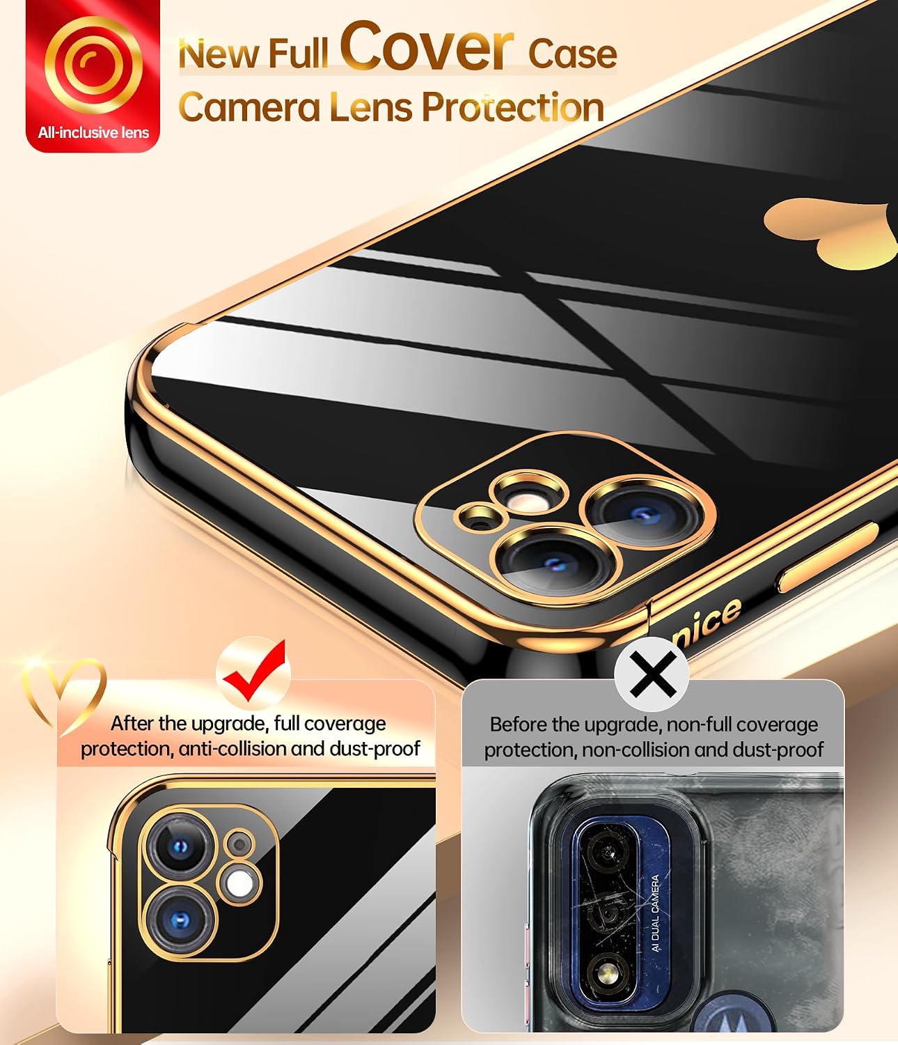 LeYi for iPhone 11 Case: with Tempered Glass Screen Protector [2 Pack] + Full Camera Lens Protection,Love Heart Plating Women Cute Luxury Soft TPU Shockproof for iPhone 11 Case, Black image 2