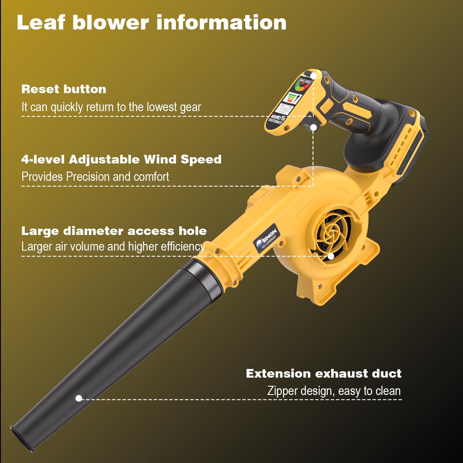 Soffiatore per foglie senza fili per Dewalt (giallo)