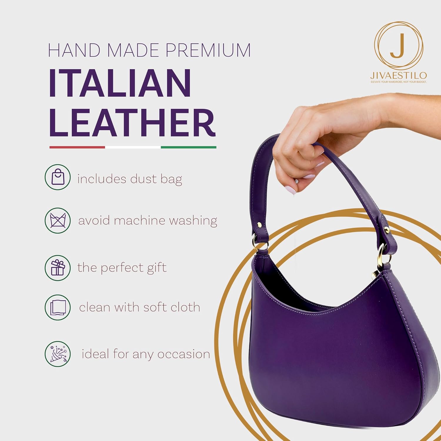 Genuine Italian Leather Handbags for Women, Women’s Shoulder Bag Tote Purse with Crossbody Strap