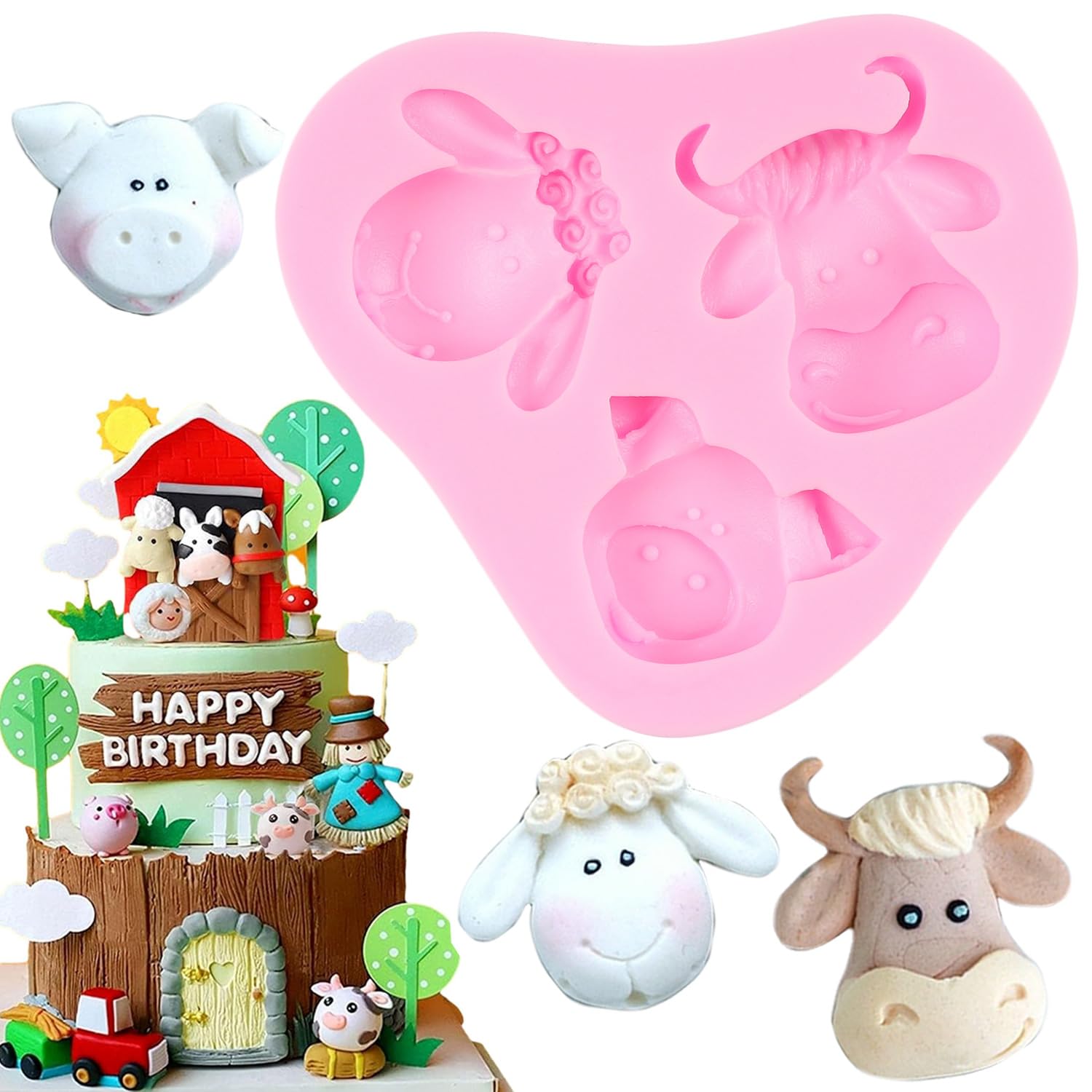 RFGHAC Lot De 5 Moules En Silicone En Forme De Tête De Vache Et De Mouton Pour Décoration De Gâteaux En Pâte à Sucre, Pâte à Sucre, Pâte à Sucre, ZB176CK