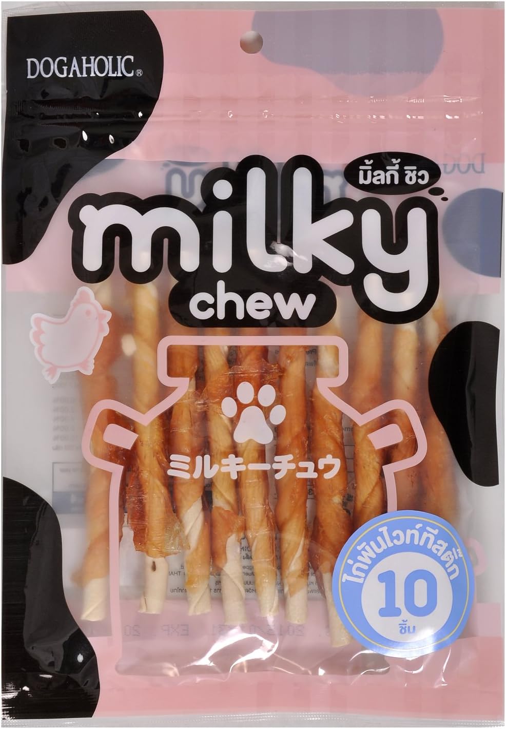 Dogaholic Milky Chews Sticks with Chicken Dog Treat (10 Pieces)