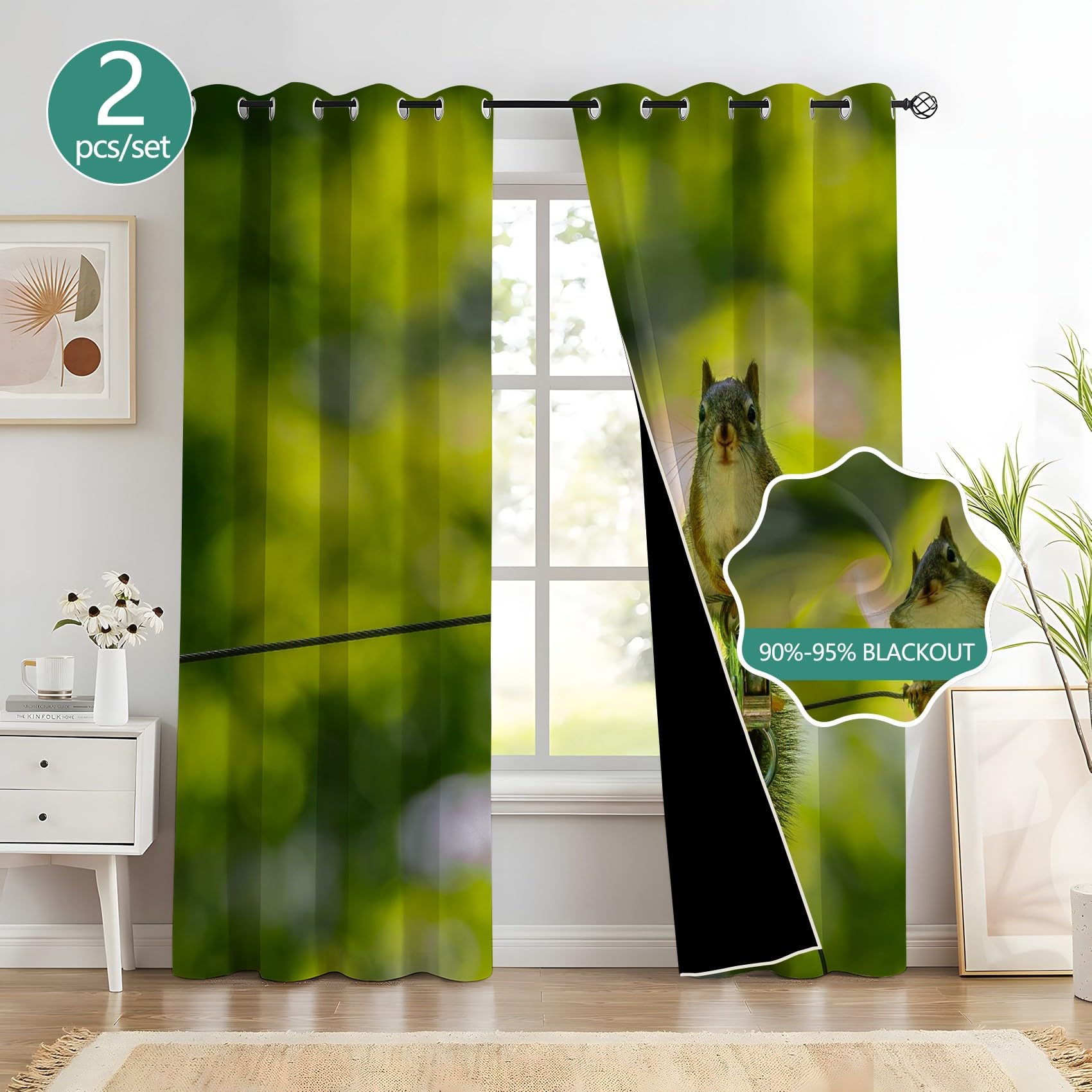 Generico Tende Scoiattolo Tenda Oscurante da Interno Piante verdi Tende Termiche Anti-Rumore per Interni 2 Pezzi 140x180 cm Ideali per Camera da Letto e Soggiorno H4396