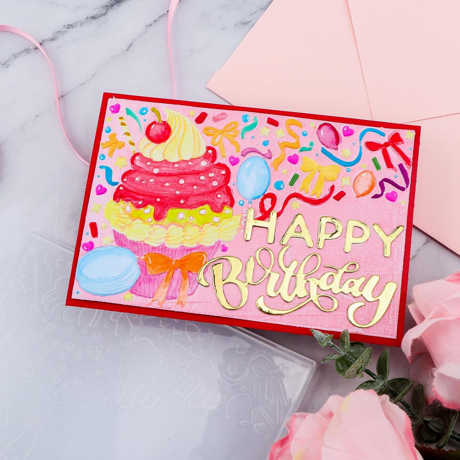 Briartw 3D Embossing Folder for Card Making Adding Textured Detail to Paper Crafting 6.3x4.5inch Clear Texture Plate Perfect for Heavyweight Cardstock (≥250gsm/92lb),Birthday Cake Texture Template