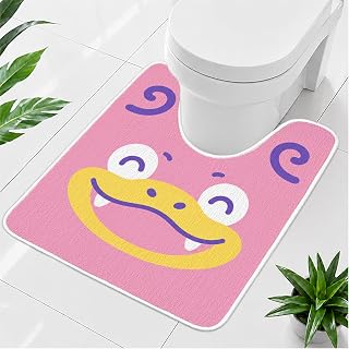 Pink U Shaped Toilet Rug, Washable Bathroom Contour Mat 24 x 20 Inch | Soft washable contour bath rug for toilet, 24 x 20 inch U-shaped bathroom mat for around toilet decor and daily use.