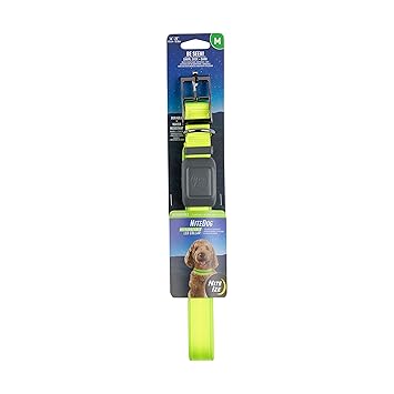 Nite Ize NiteDog Rechargeable LED Collar, USB Rechargeable Light Up Dog Collar w/Metal Buckle, Water Resistant, Lime