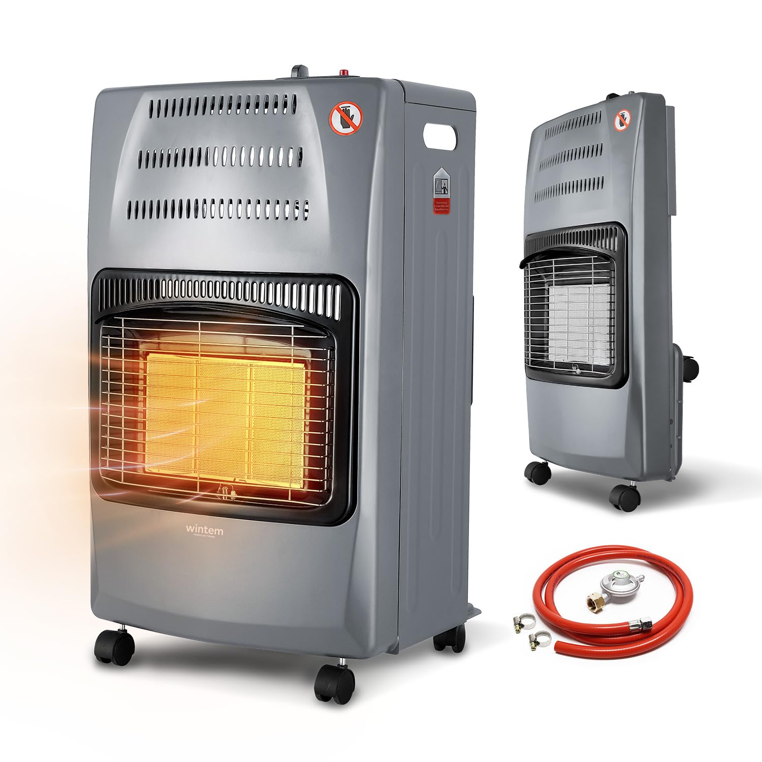 Wintem - Stufa a Gas Richiudibile 4200W con 3 Livelli di Riscaldamento, Accensione Piezoelettrica e Vano Porta-Bombola da 15Kg, Compatta e Facile da Riporre (Smoke Grey)