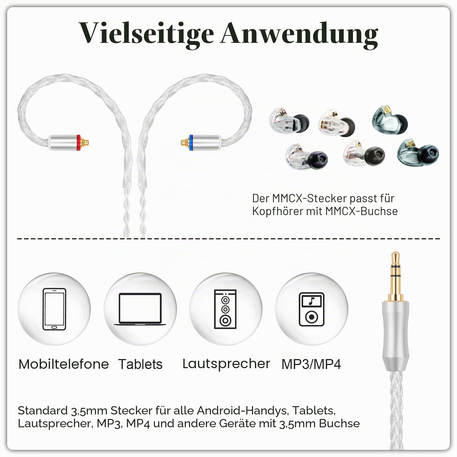 Zosvoses SE846 Kabel kompatibel mit Shure SE215 SE315 SE846 SE535 SE425 LZ A4 A5 UE900 Kopfhörern MMCX Ersatzkabel