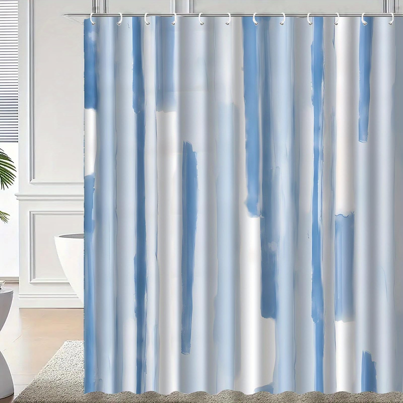 Tenda da doccia con stampa a fantasia azzurra, in tessuto di poliestere impermeabile, ideale per il bagno, con ganci per appendere la tenda e il paravento per la vasca da bagno (220x240 cm/LxA)
