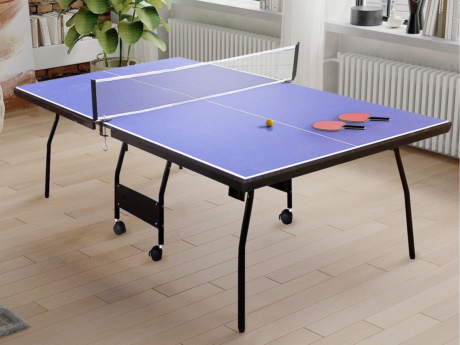 Vente-unique Garry Pliant Table de Ping-Pong Bleu L274 x P152.5 x H76 cm avec Roulettes