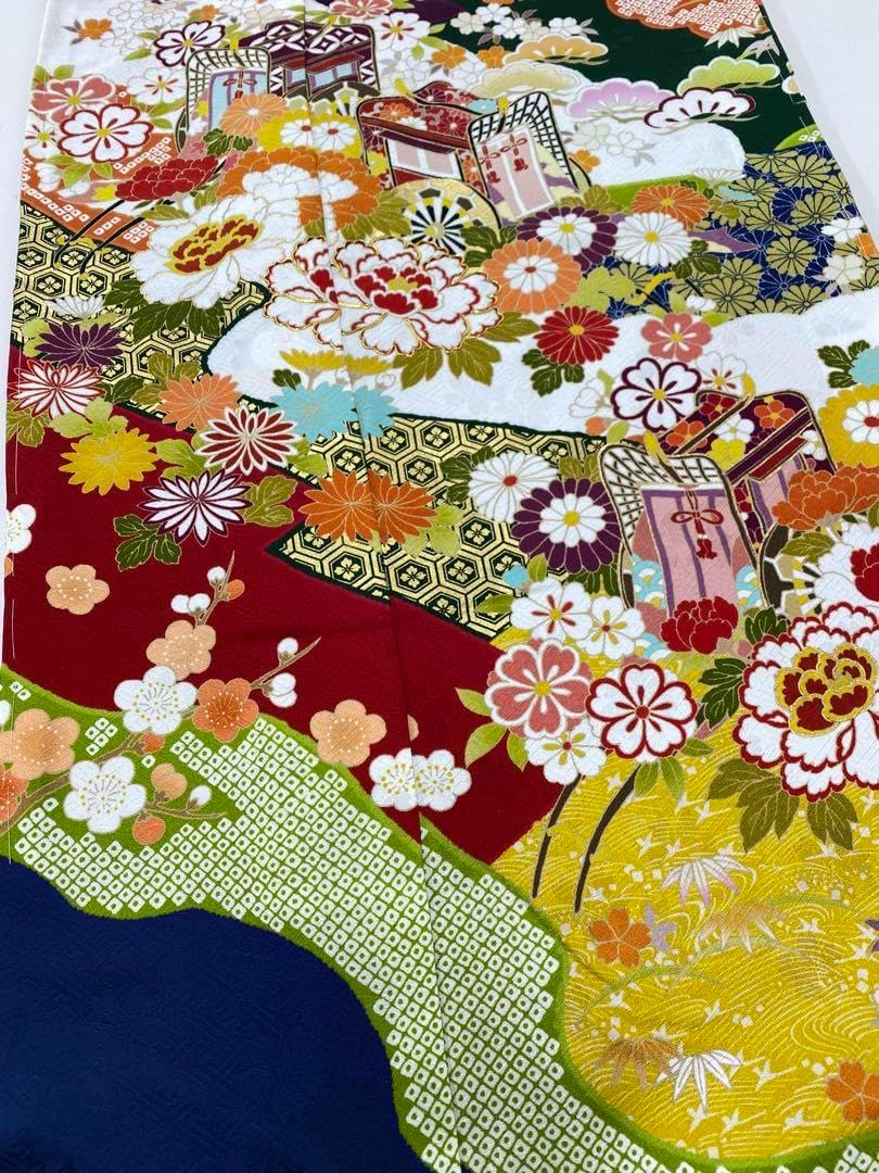 正絹 振袖 刺繍 紋意匠 豪華 十日町 関芳 未仕立て品 仮絵羽 1178 正絹