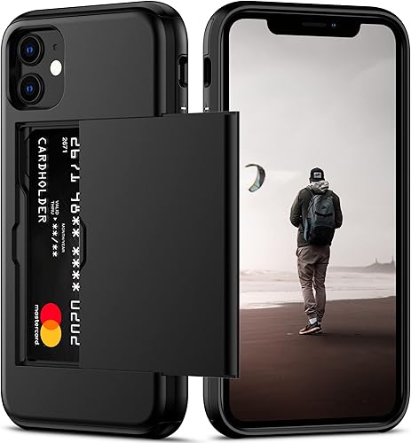 Nvollnoe Funda para iPhone 11 con tarjetero resistente de doble capa protectora a prueba de golpes, ranura para tarjetas oculta, funda delgada tipo