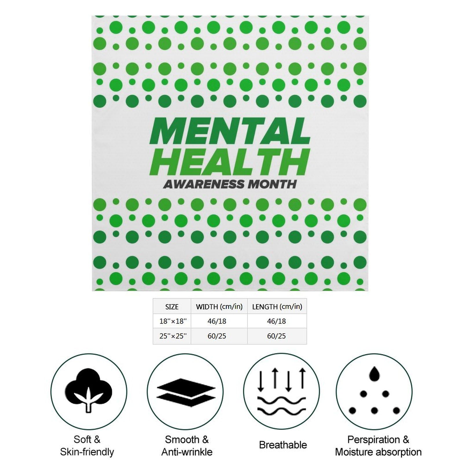 Csemeie Mental Health Awareness Month Bandana Hair Scarf Headband Adjustable Neckerchief for Men Women Decor