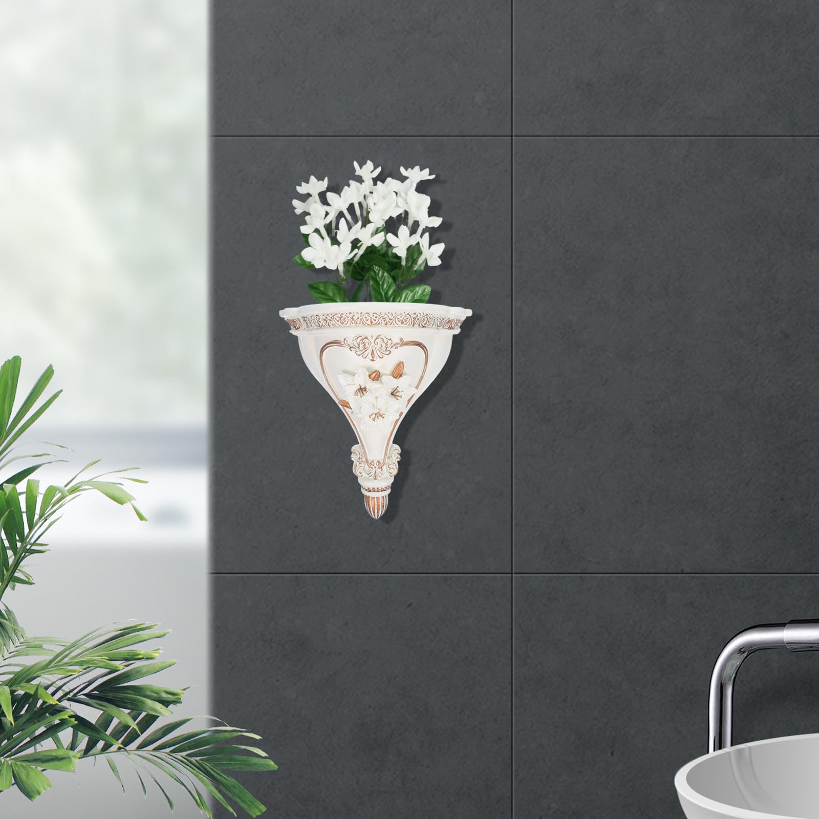 Wazon ścienny 3D, wisząca pół doniczka, grawerowany w stylu