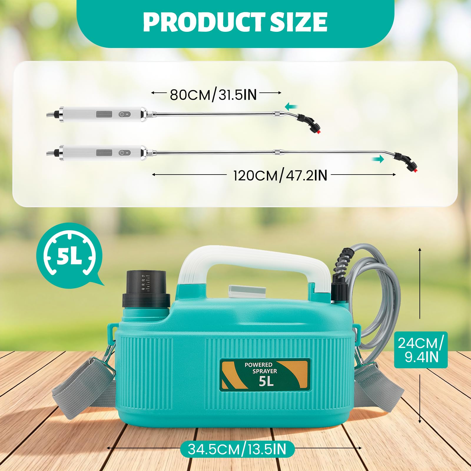 Spruzzatore a pressione a batteria elettrico da 5 litri - Spruzzatore per piante con 3 ugelli regolabili e batteria da 4000 mAh - Spruzzatore da giardino ricaricabile tramite USB con asta telescopica