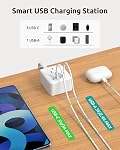 NUTICT 360° Rotating Flat Plug Power Bar, 3FT Short Extension Cord | 3 AC Outlets and 4 USB Ports, Cruise Travel Essentials, Wall Mount, Power Strip for Home Office Dorm, White