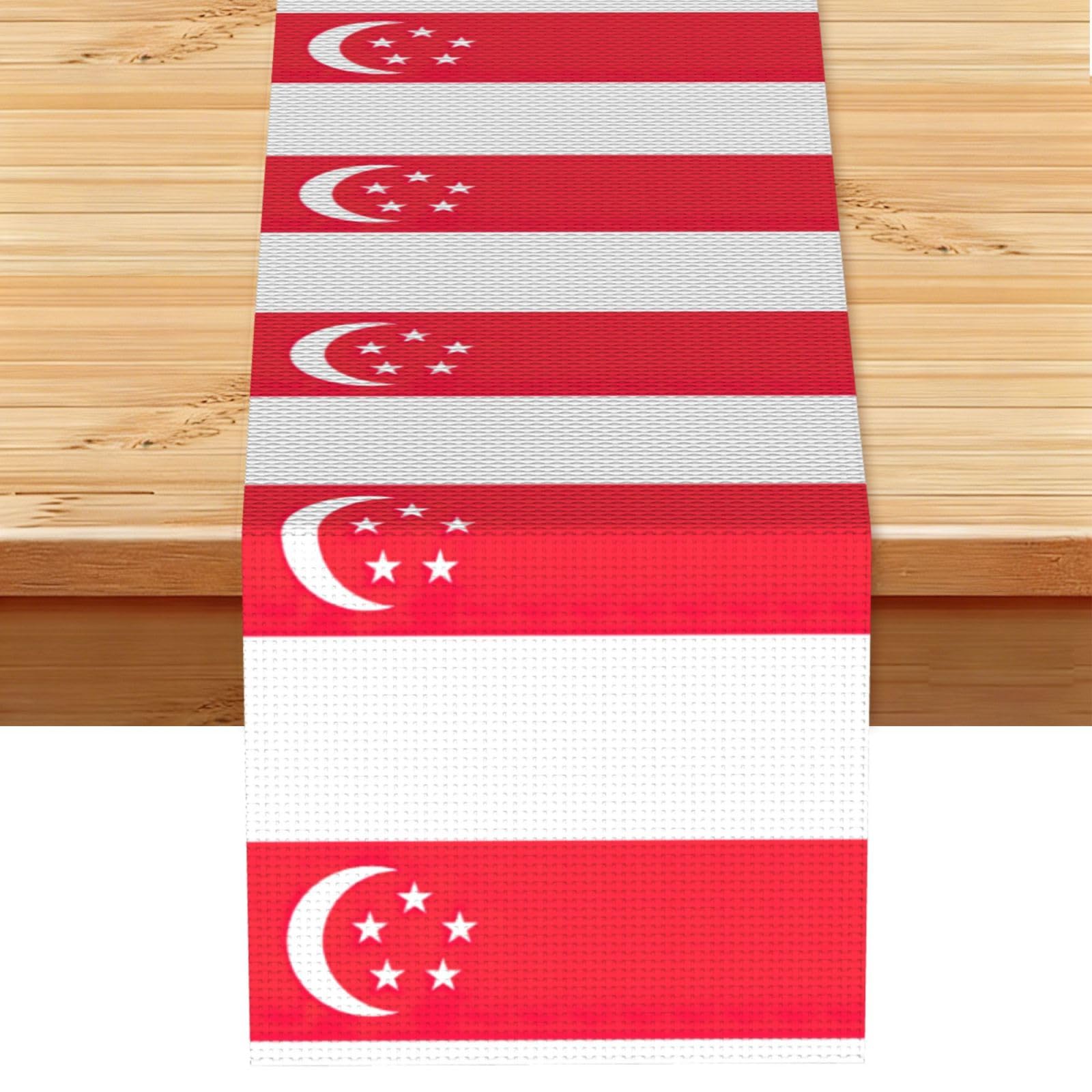 Singapore Flag Vintage Style Table Runner 13x72in, Soft Printed Centerpieces for Tables, Kitchen, Countertops & Dining Area Home Decor