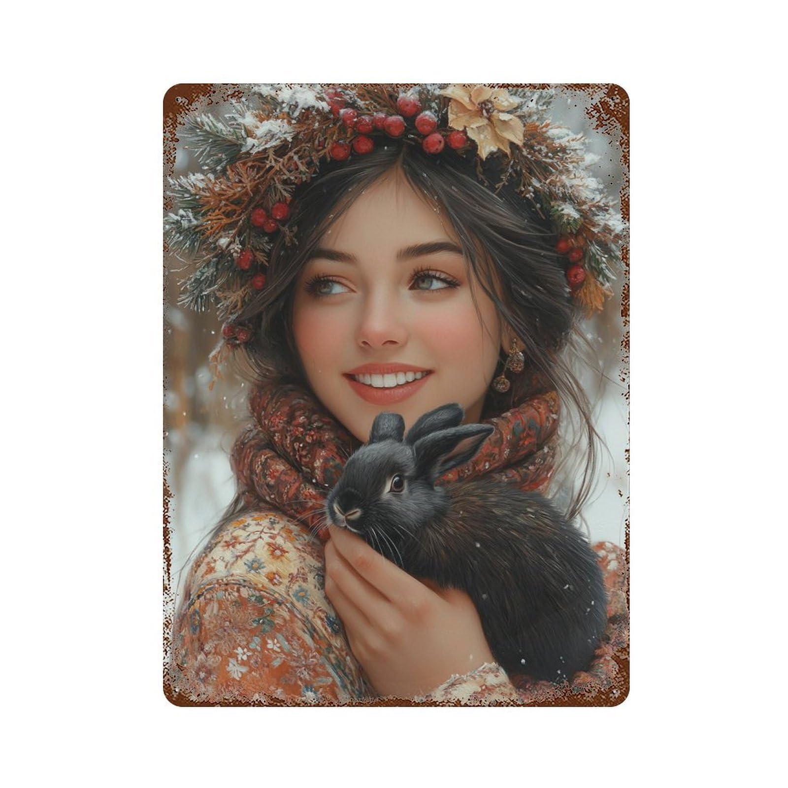 Winter Wonderland Bunny 15.7"x11.8" Rustic Tin Plaque, Retro Wall Decor for Garage, Bar And Workshop Decor