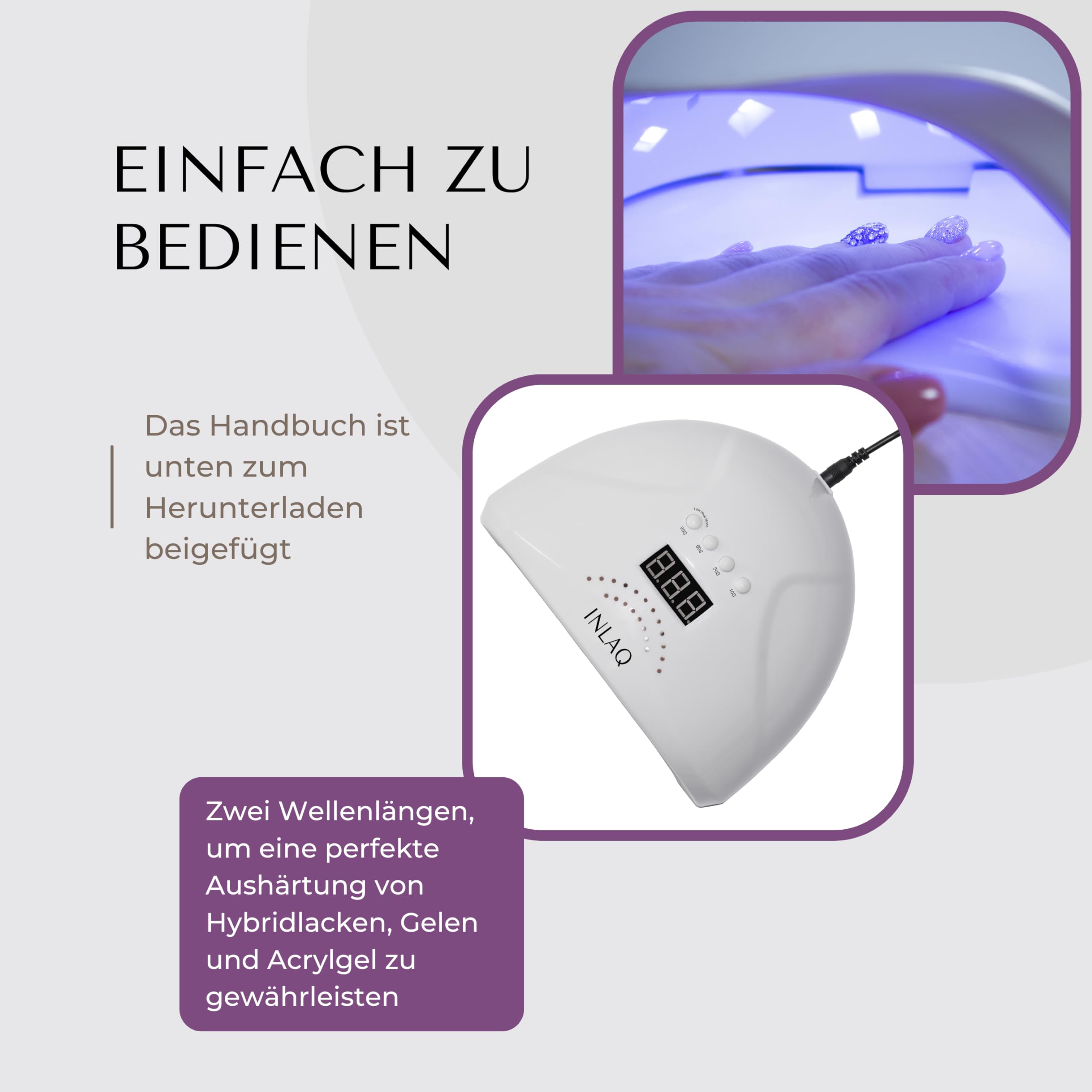 INLAQ® Dual UV/LED Hybrid-Nagellampe 48W - mit automatischem Sensor und LCD-Display für Heim und Nagelstudio, Geschenk zum Valentinstag für Frauen