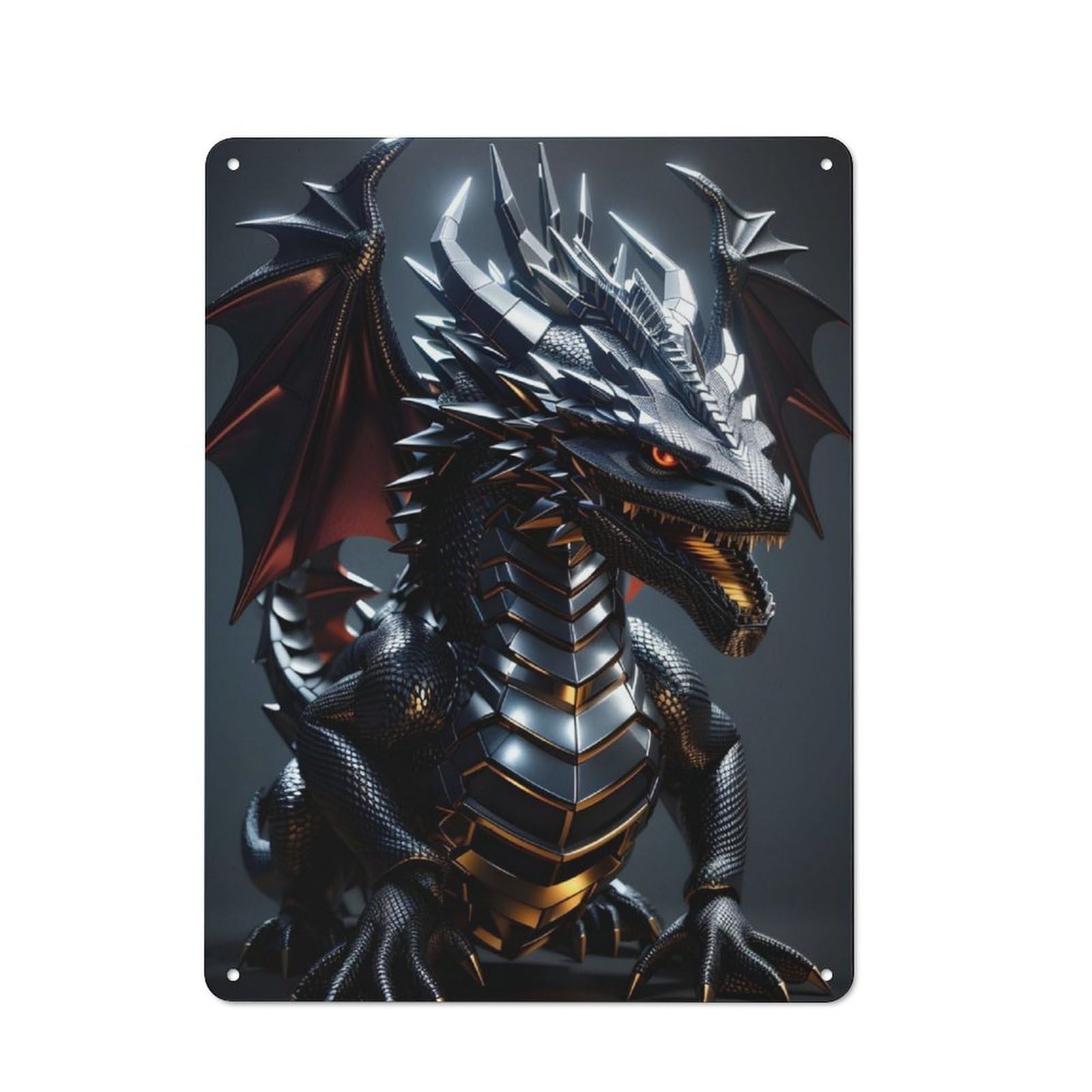 Junmoney Metallic Silver Dragon Garden Style Tin Sign 40X30cm, Porch Wall Decor For Patio Bar, Workshop, Shed Or Kitchen