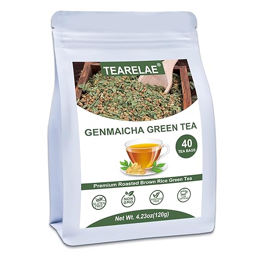 TEARELAE - Té Genmaicha, 40 unidades - Té verde Genmaicha con arroz tostado - Sabor suave - Sin OMG - Bajo en cafeína