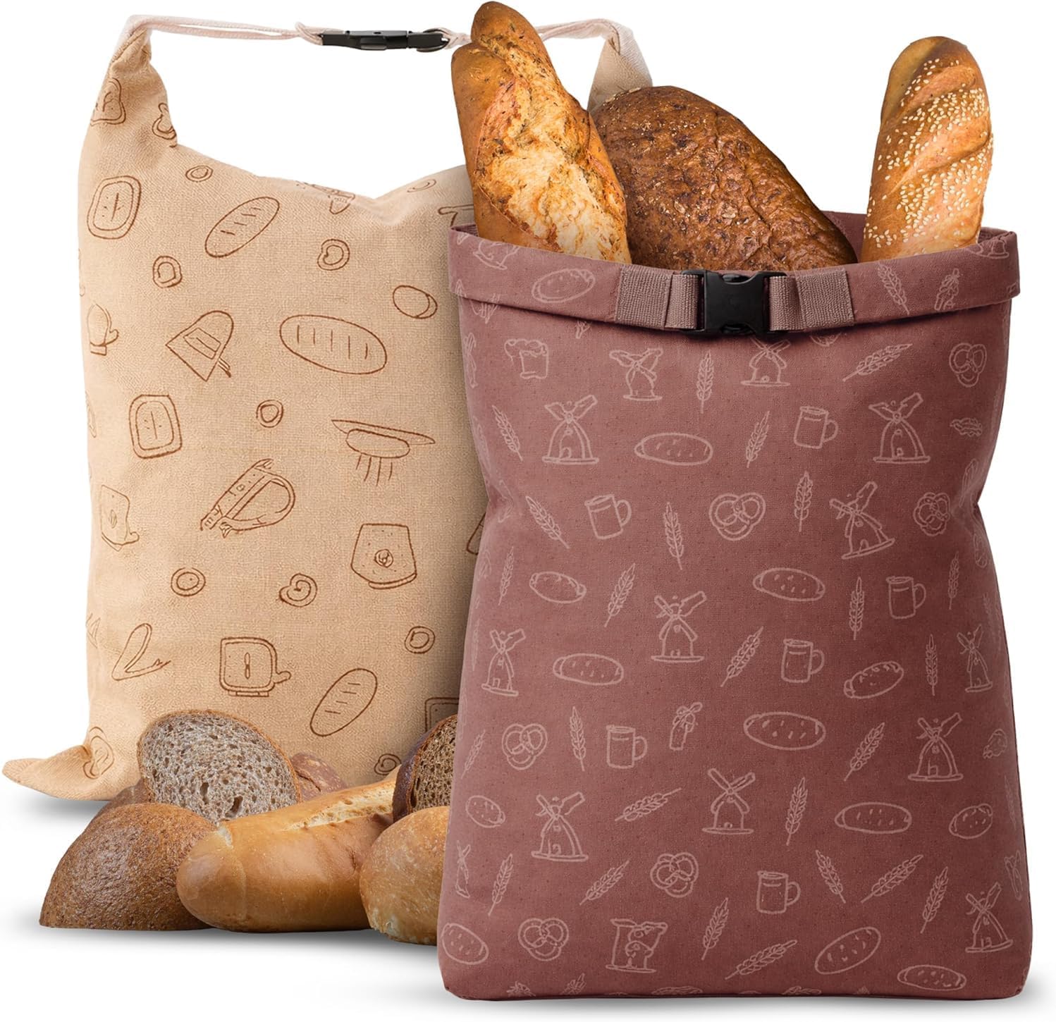 Bread Bags for Homemade Sourdough, Cotton Large Airtight Food Storage, Roll-Top Closure, 2 Pack