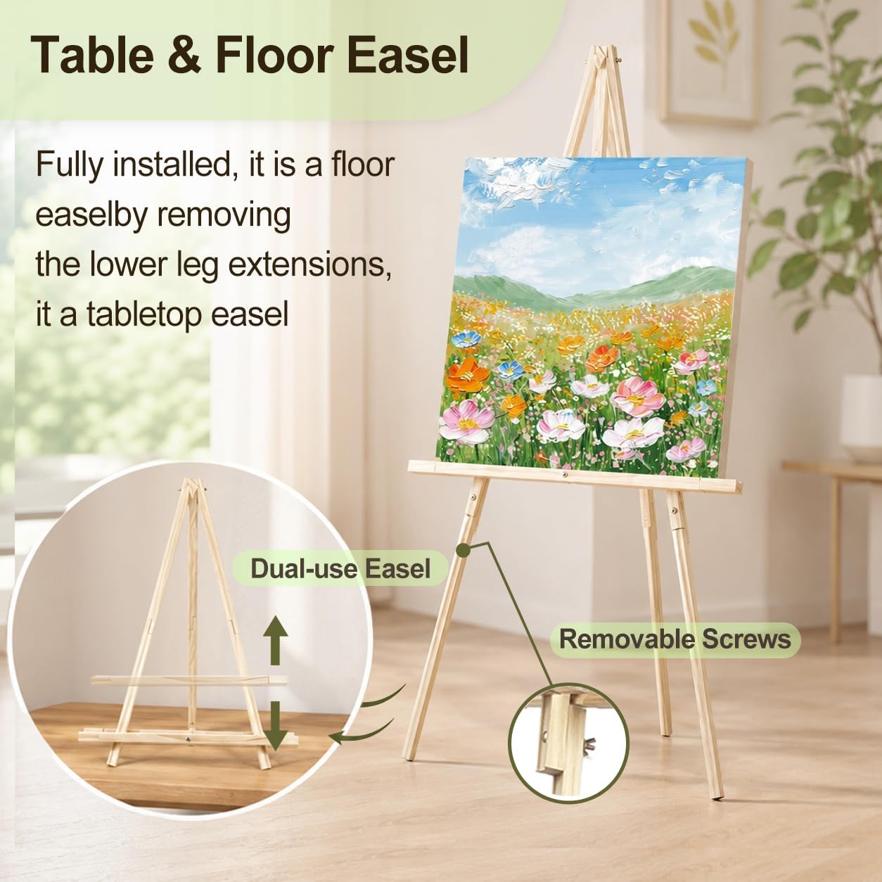 Wooden Easel Stand for Sign, 60" Portable Painting Easel, Wedding Easel Standing for Welcome Sign Stand, Adjustable Canvas Holder with Tripod Easel