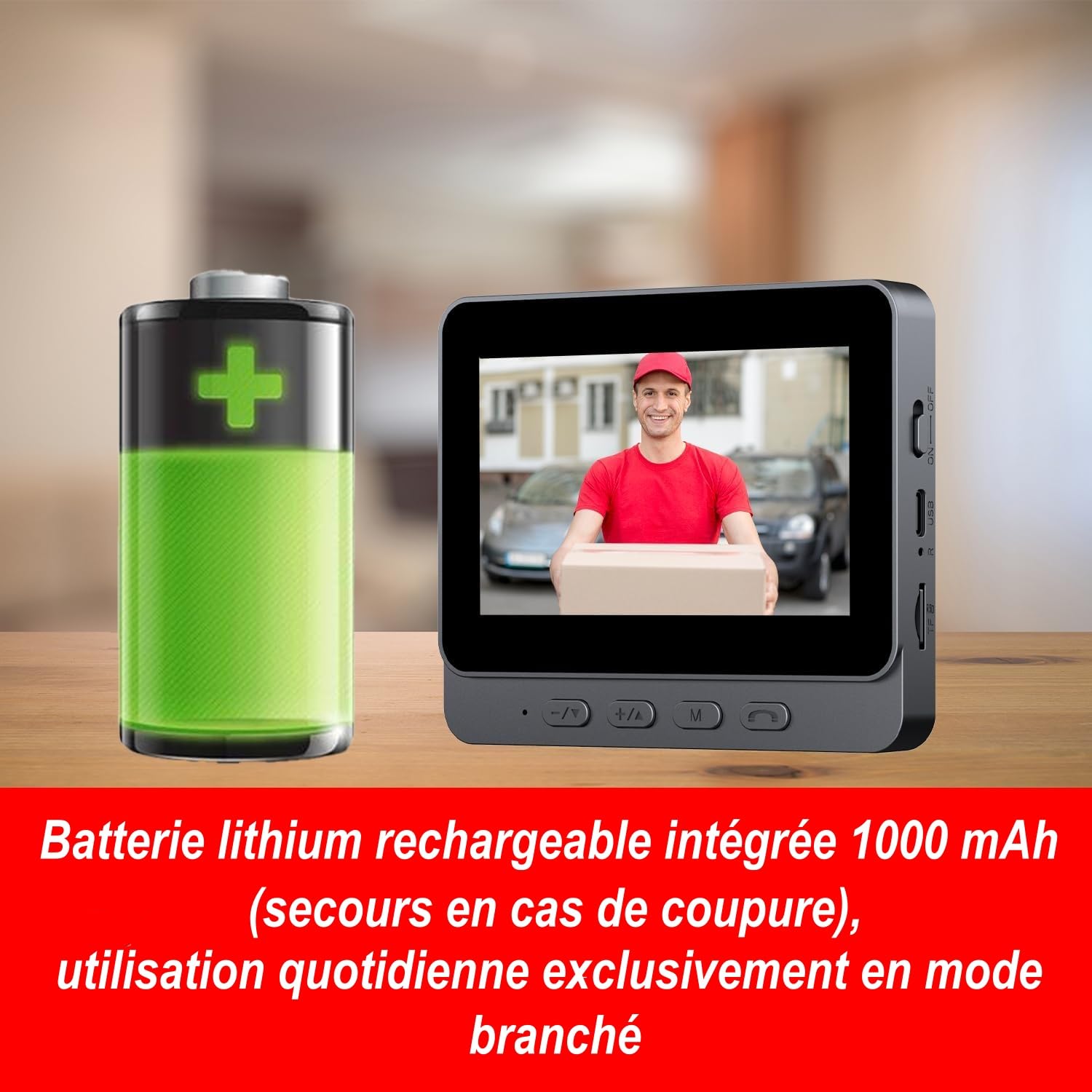 TKMARS Sonnette Vidéo sans Fil avec Écran 4.3 Pouces | Grand Angle 170°, sans WiFi ni Application ni Abonnement, Audio Bidirectionnel, Vision Nocturne IR, Étanche IP65