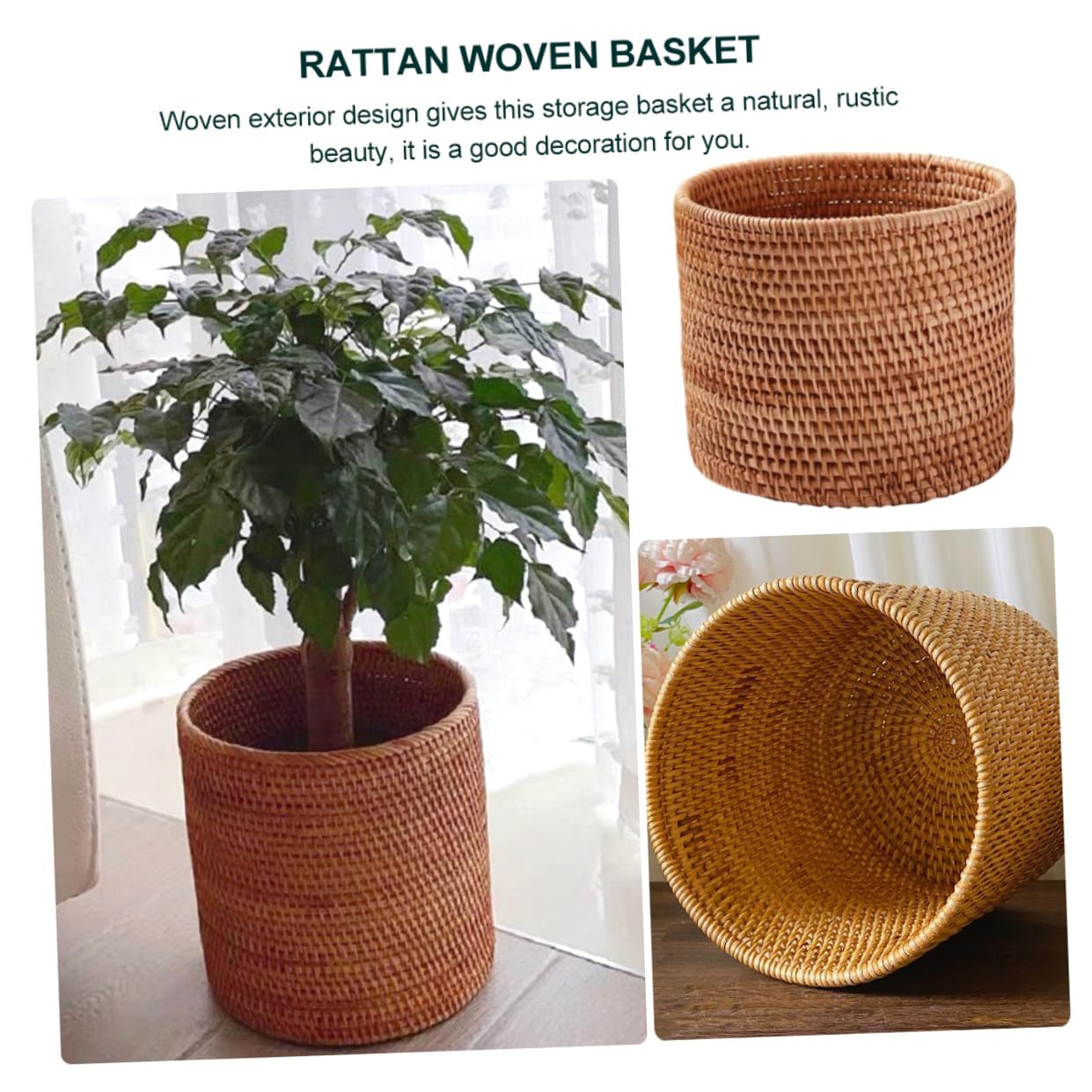 SHINEOFI Cestino in Rattan a Forma Rotonda Stile Pastorale Piccolo Portaoggetti Versatile per Casa e Scrivania Design Naturale e Decorativo per Organizzare Accessori e Rifiuti