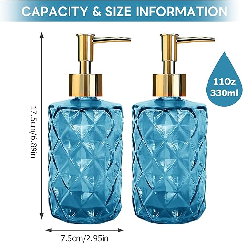 Miniatura 9 de Dispensador de jabón de vidrio ámbar, juego de 2 dispensadores de jabón líquido de manos de 11 onzas para fregadero de cocina y baño, juego de