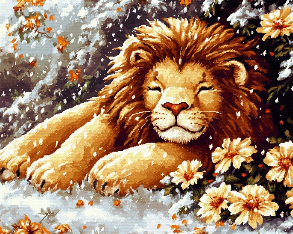 Kitquiver Latch Hook Kits for Adults Beginners Rug Lion and Flowers in The