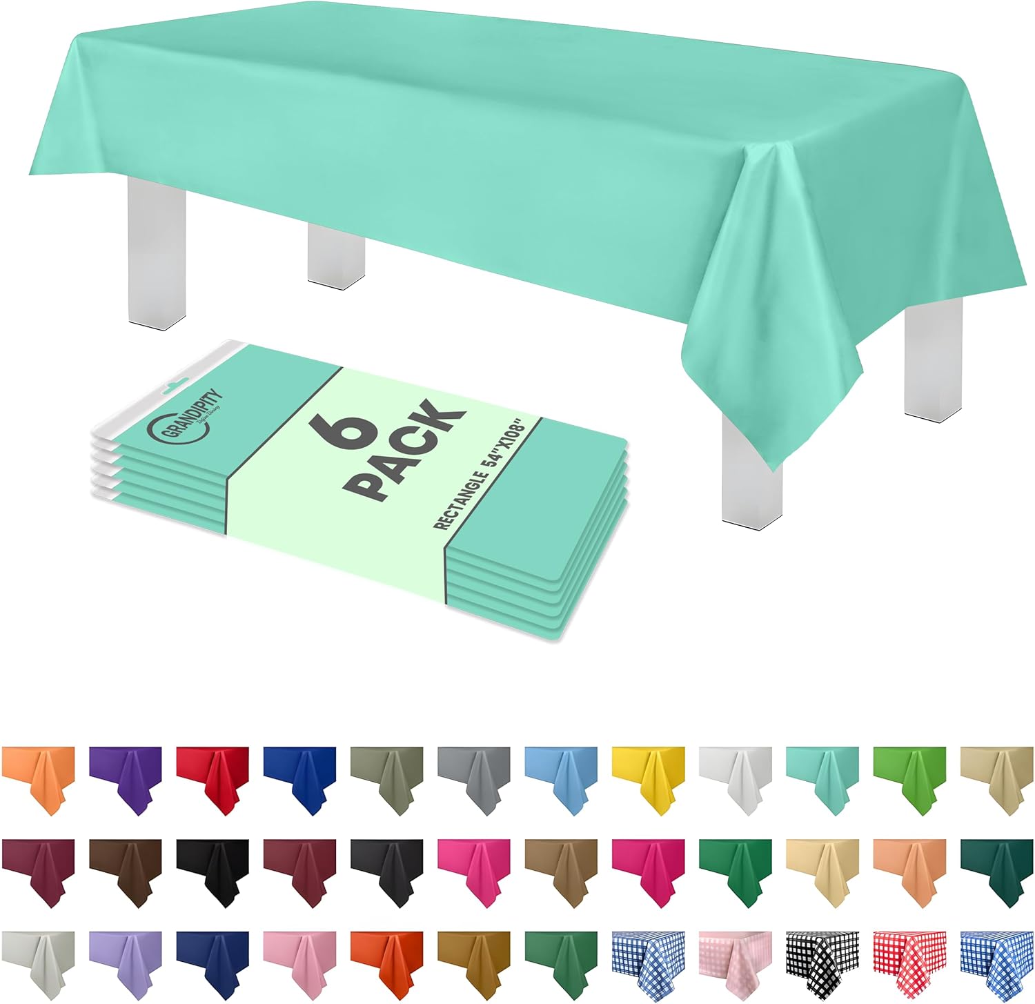 Grandipity Aqua Plastic Table Cloth Disposable (6 Pk) 54in x 108in Plastic Tablecloths for Rectangle Tables - Premium Party Table Cloths Disposable for 6ft to 8ft Rectangle Tables Aqua 6 Pack Rectangle