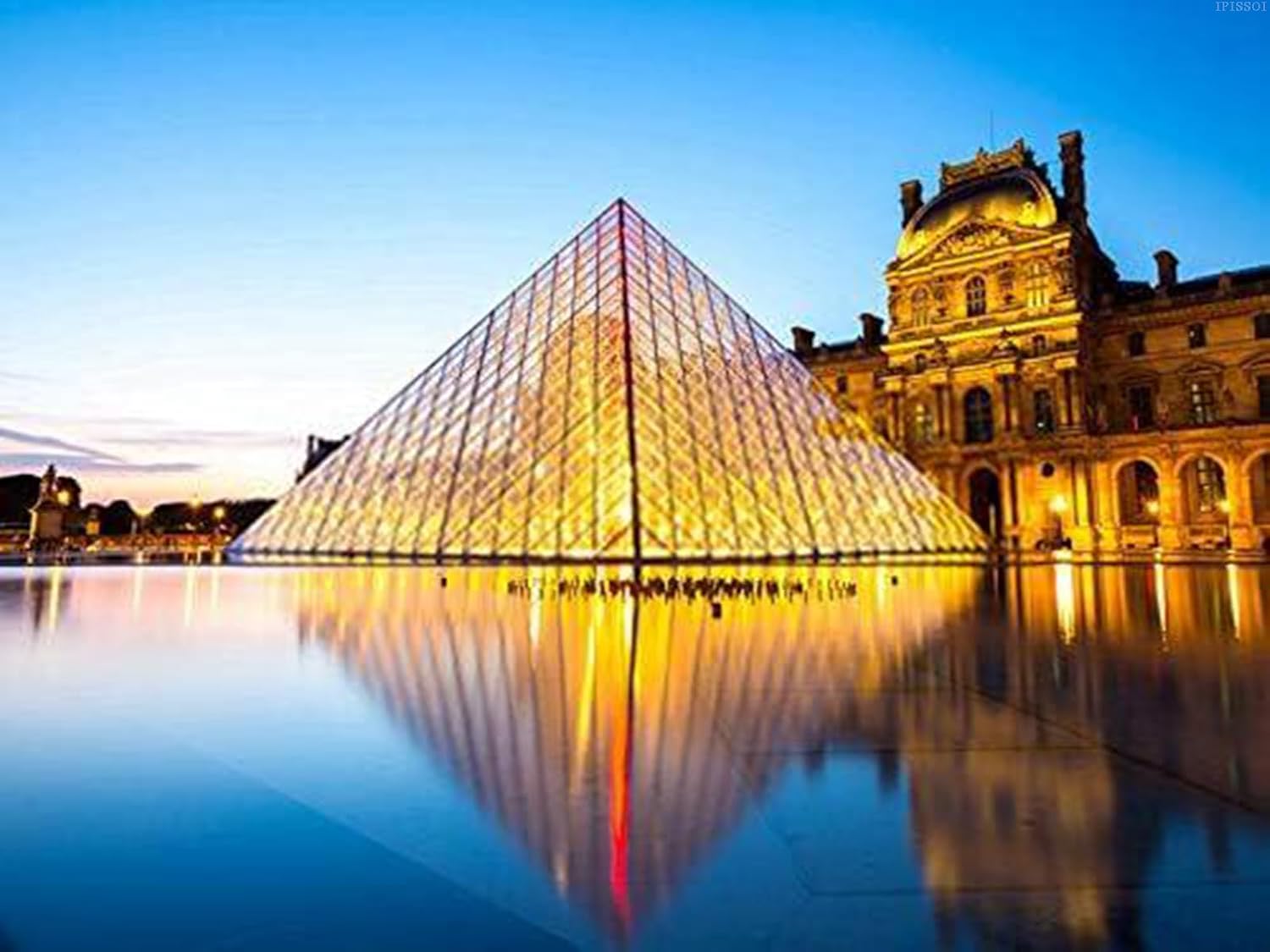 Christmas Gift Paris Louvre Museum France Twilight Dusk Castle Landmark Pyramid DIY 5D Diamond Painting Kit Adult Full Drill Crafts for Home Decoration for New Year's Day Valentine's Day 12x16 inch