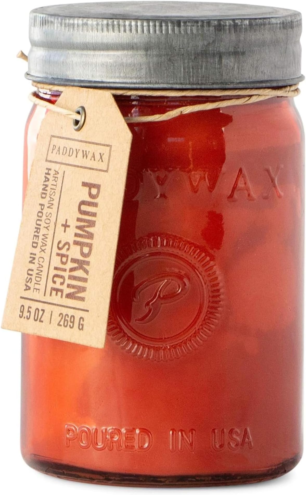 Scented Candles Relish Collection Soy Wax Artisan Candle in Glass Jar with Lid, 9.5-Ounce, Pumpkin + Spice