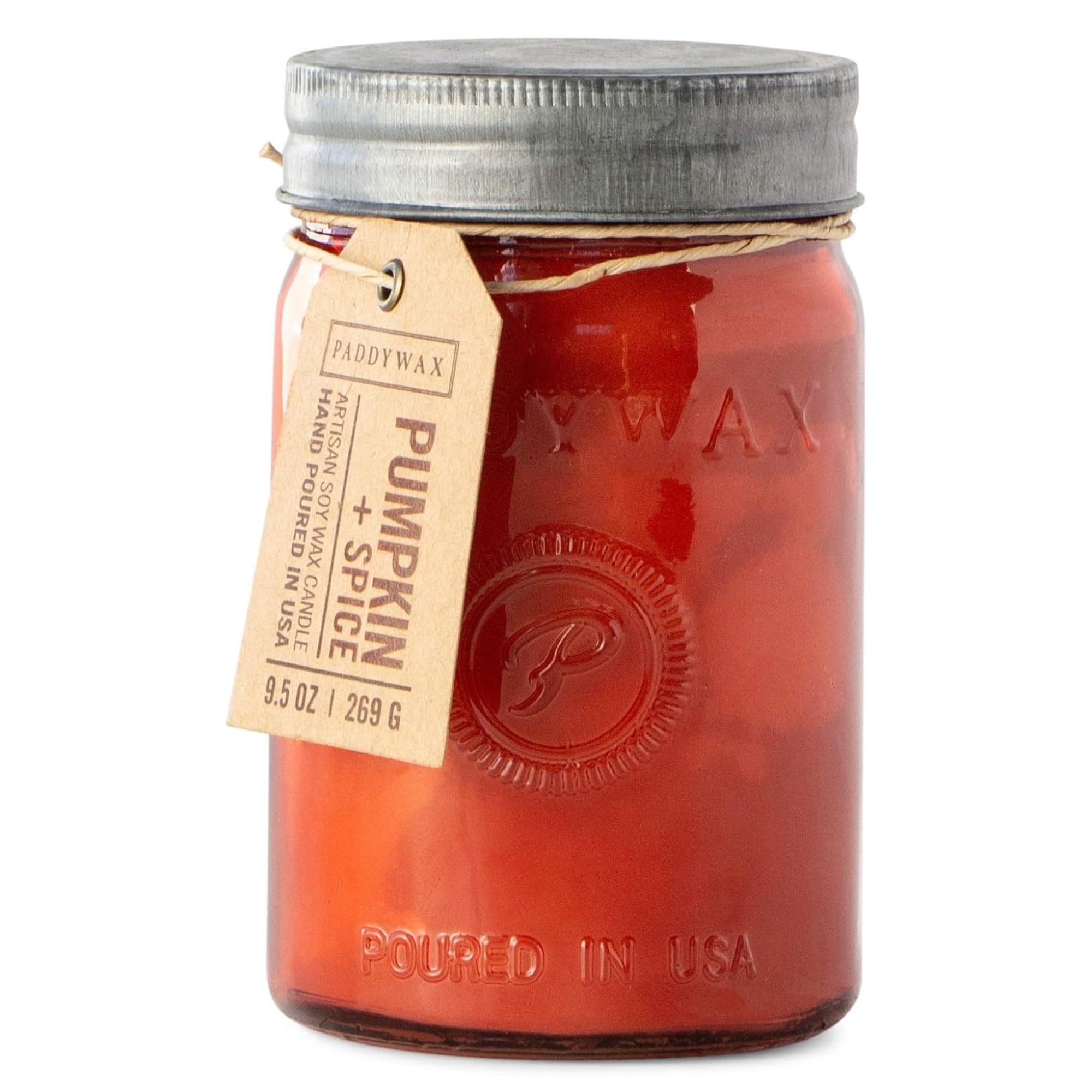 - Paddywax Scented Candles Relish Collection Soy Wax Artisan Candle in Glass Jar with Lid, 9.5-Ounce, Pumpkin + Spice