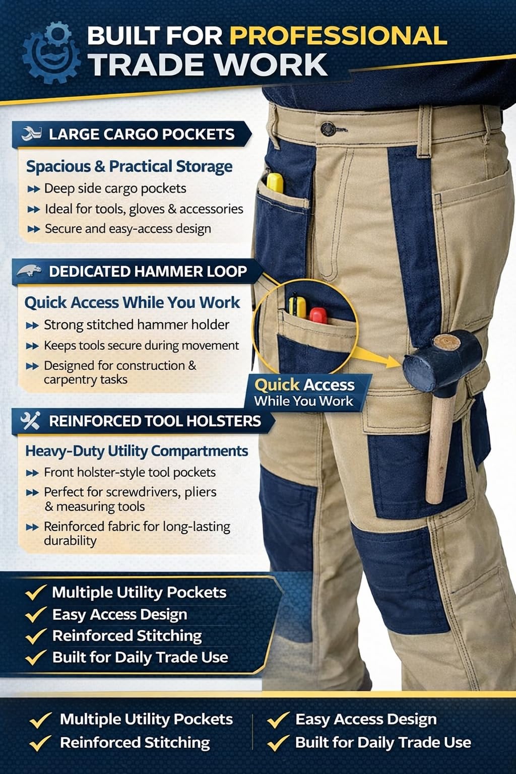 GRS Multi Pockets Mens Combat Cargo Work Trouser with Knee Pad Pockets (Various Sizes and Colours: 28" - 50") — view 4