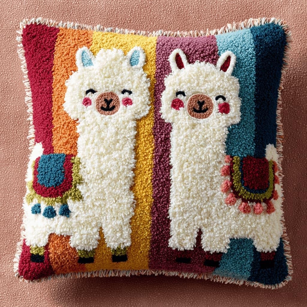 AxiangziK Latch Hook Pillow Kit for Adults,Alpaca 17X17In Latch Hook Kit for Pillow Cover with Instruction for Beginner Cross Stitch Sofa Cushion Cover with Crochet Yarn for Beginners and Home Decor