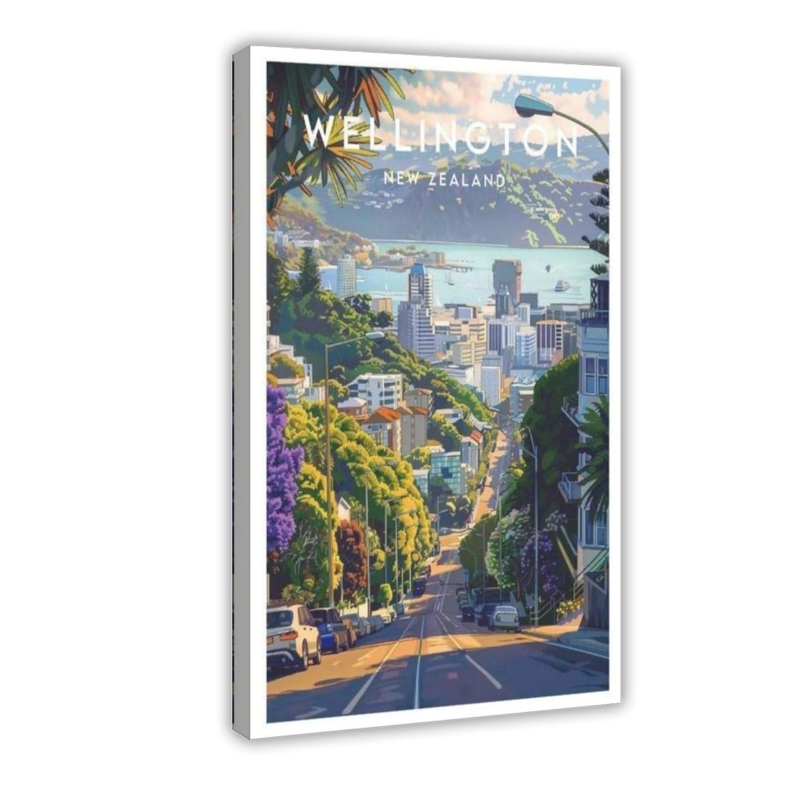 QGVBGF Wellington Travel Print - New Zealand Canvas Poster Bedroom Decor Landscape Office Room Decor Gift 12x18inch(30x45cm)