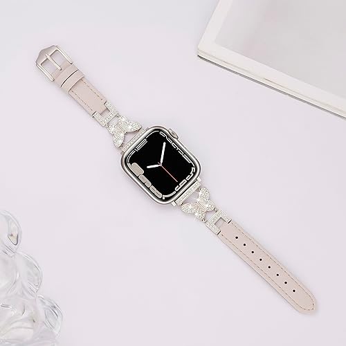 Miniatura 2 de Correa de cuero compatible con Apple Watch para mujer de 1.49, 1.57, 1.61 pulgadas, serie 8, SE, 7, 6, 5, 4, 3, 2, 1, correa clásica de cuero