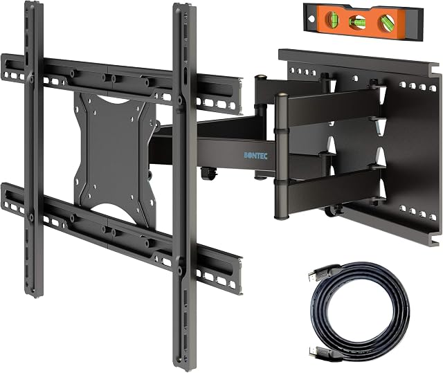 BONTEC TV Wall Bracket for 37-80 inch LED LCD Flat & Curved Screen, Swivel Tilt TV Wall Mount Full Motion, Heavy Duty Strong Solid Dual Arms up to 65KG, Max VESA 600x400mm, with HDMI Cable