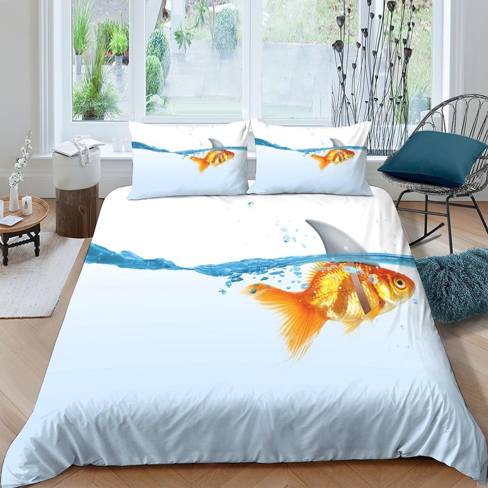 Ctjqhvkz Style-9 3D Printed Goldfish Fitted Sheet Microfiber Soft Anti-Slip Shark Mattress Cover For Bedroom Dorm Mattress Protection Decor Single（135X200cm）